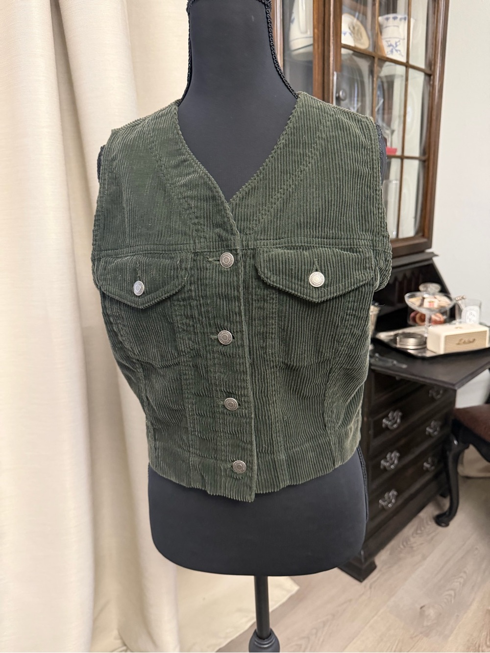Vintage GAP Olive Green Corduroy Button-Front Vest